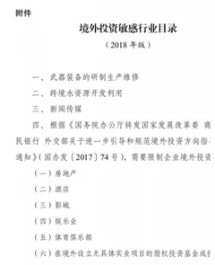境外投资再增目录地产酒店体育被受限